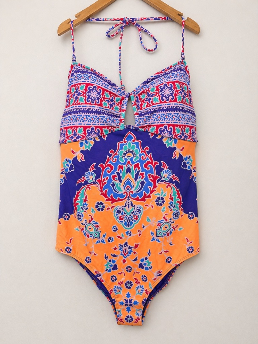 Aerie XL One-Piece Swimsuit Boho Print Cutout with Tie Back - Picture 2 of 7